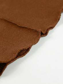 Women's Basic Ruffle Hem Flared Pants, Office Business Casual Leggings, Autumn - Brown - View 8