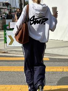 Nueva sudadera con capucha casual para mujer, estampado gráfico estadounidense con estilo, uso versátil diario, forro térmico, adecuado para otoño/invierno