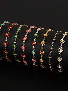 1pc Daisy Flower Bracelet, Women's Chic Minimalist High-End Bracelet - Red - View 3