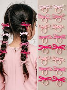 10pcs/Set Girls Pink Ribbon Hair Ties, Small Hair Scrunchies, Non-Damaging Hair Bands, Suitable For Daily Use - Multicolor - View 1