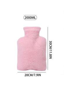 1个2000ML粉色和灰色热水袋，装满水和暖水袋，专为女生设计，用于热敷，暖手，可爱毛绒肚子，防爆，暖脚 - 彩色 - 查看 16