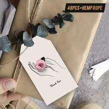 12/24/48pcs Thank You Gift Tags With Jute Twine - Elegant Minimalist Line Art Design, Hands Holding Pink Rose, Multiple Colors Available, Suitable For Birthday, Wedding, School Events, Gifting To Friends, Coworkers, Couples, Family | Floral Gift Tags | Durable Paper Tags, Cute Gift Tags - Multicolor - View 8