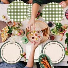 48PCS Sage Green Gingham Paper Plates And Napkins Sets - Sage Green Scalloped Party Supplies Tableware, Disposable Dinner Plates Napkins Kit Birthday Shower Wedding Party Decorations - Cây xô thơm xanh - Xem 6