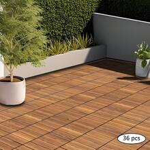 Wood Flooring Interlocking Deck Tiles For Patio Decor 12"X12" 36 Pack Garden Floor Boards Set, Indoor & Outdoor Decor - Balcony Garden Floor Tiles - 棕色 - 查看 5
