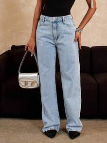 Women's Denim Jeans - Wide-Leg Loose Fit Mid-Rise Boyfriend Jeans, Y2K Style Denim Pants - Rửa nhẹ - Xem 7