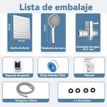 Cabezal de Ducha de lluvia Cuadrado Brazo de Ducha Plegable Ultrafino de 8 Pulgadas Desviador de 3 Velocidades Manguera de 150 cm Rociador de Mano de 5 Funciones Brazo Plegable de Aleación de Zinc Juego de Cabezal de Ducha Cuadrado - Chrome - Ver 7