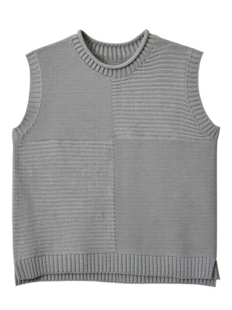 Plus Size Women Pullover Vest, Elegant European & American Style, Versatile Casual Solid Color Crew Neck Sleeveless Knit Sweater Vest, Suitable For Spring, Autumn And Winter