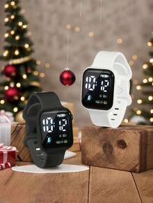 Reloj electrónico cuadrado de simulación LED de moda, estilo unisex para parejas, adecuado para uso casual, fiestas y un regalo perfecto para su cumpleaños - A - Ver 2