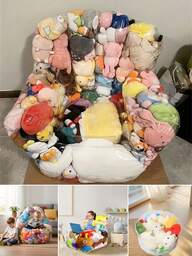 1個 収納ソファ 大容量 透明 ドール収納、ソフトクッション付き透明プラスチック収納ボックス、ベビールームの装飾、多機能スツール 寝室、リビングルーム、ホリデーギフトに最適、ホームデコレーション、ドール収納、頑丈な構造