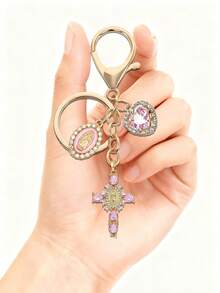 1pc Charm Keychain With Cross,Pearl And Diamonds - Cross Keychain,Bag Charm,Cross Pendant,Decorative Wallet Backpack Accessories, Earphone Bag Accessories, Ring Buckle Decorative Keychain For Luggage And Cars - Single Piece Accessory With Pearl And Diamonds And Romantic Elements