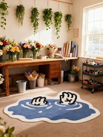 Modern mjuk sammetshalksäker matta - Vattenfläcksdesign, maskintvättbar, blå & vit abstrakt form, lämplig för vardagsrum, sovrum eller arbetsrum, vardagsrumsmatta | Konstmatta | Polyestersammetsmatta, vardagsrumsmatta