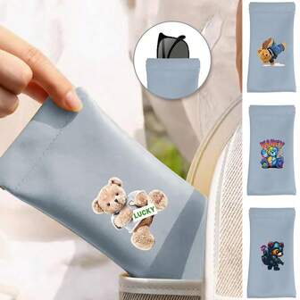 1 modern glasögonväska med tryck och automatisk stängning, glasögontillbehör, bärbart glasögonfodral, mjuk solglasögonväska, förvaring med flera fickor för kablar, nycklar, mynt och glasögon, resetillbehör - oumbärligt för julklappar