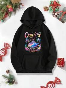 Cruising Side By Side Love And Laughter Women's Casual Printed Hoodie Christmas Clothes Women's Sweatshirt Unisex Pullover Sweatshirt Autumn/Winter - 黑色 - 查看 2