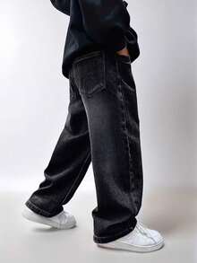 Tween Boys' Fashionable Casual Washed Loose Fit Jeans - Black - View 4