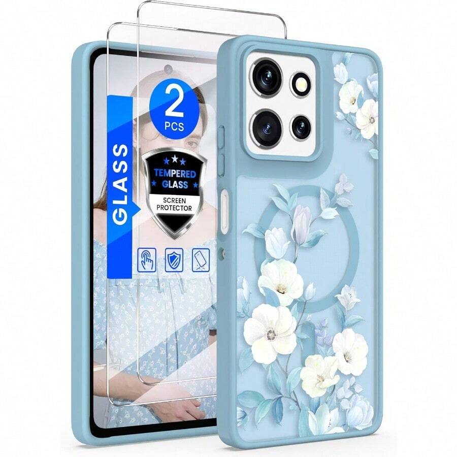 Motor Moto G 5G 2026/G Play 2026 Floral Case Wit Screen Tector Military E Tranucent Matte Girls Women Flower Pattern Tective Cover Moto G 2025 Blue - 藍色 - 查看 1