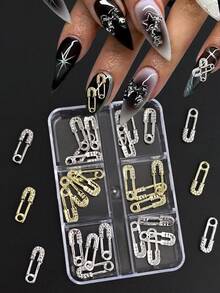 6 grile aliaj Pin unghii arta farmecele decorațiuni 3D lux argintiu auriu Pin în formă de bijuterii DIY manichiură modele consumabile
