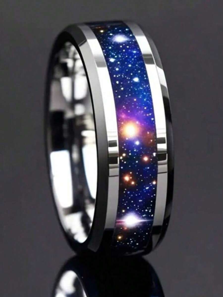 1pc Stainless Steel Galaxy/Starry Sky Design Ring, & Unique, Suitable For Women Everyday, Casual Wear - Starry Sky - View 1