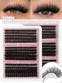 270Pcs Individual Lash Clusters High Capacity 60D+80D+100D D Curl 10-18mm DIY Lash Clusters Natural Look&Extra Thick&Wispy&Ultra Soft&Super Light Reusable Individual Segmented False Eyelashes Eyelash Extension Kit With Makeup Tools Bond And Seal&Lash Tweezers For Self Use At Home Or On-The-Go For Daily Life&Wedding&Dating&Party&Music Festival&Halloween - màu đen - Xem 1