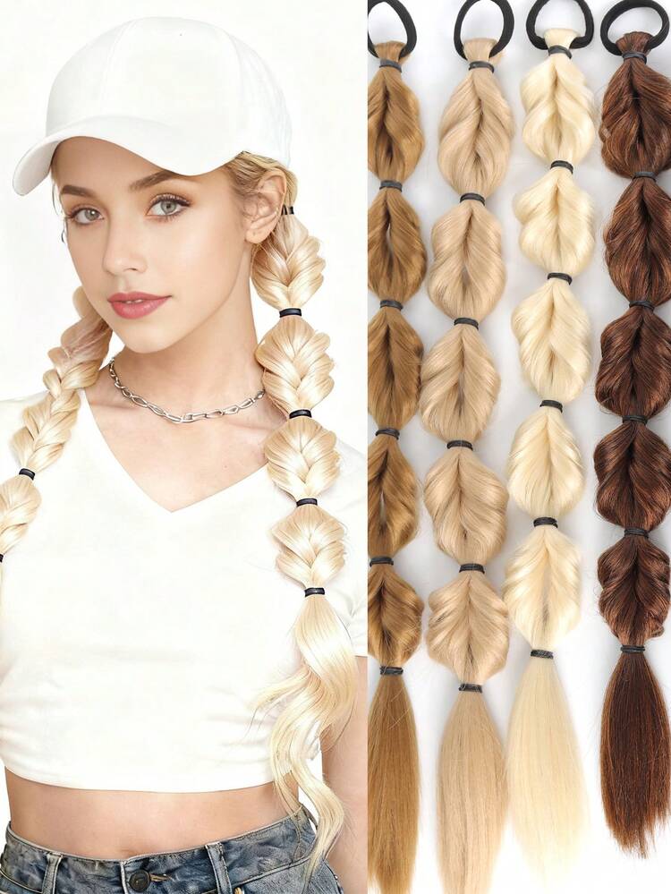 1 Pc 20 Inch Ponytail Synthetic Wig Female Bubble Braid Natural Dye Twist Braid Tie-Up Dreadlocks Ponytail Lantern Braid Suitable For Taking Photos At Girls' Parties - Multicolor - View 2