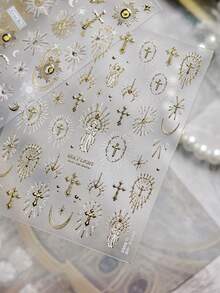 1pc 5D Gold Plated Nail Sticker, Luxury & Exquisite Nail Sticker, Retro Halo Faith Nail Sticker, DIY Nail Sticker - Gold - View 2