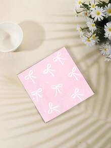 48张13英寸 x 13英寸粉色蝴蝶结餐巾纸 - 甜美白色蝴蝶结+闪亮星星印花，纸质，可爱风格，适合生日派对、闺蜜聚会、下午茶等主题活动以及日常使用。 - 彩色 - 查看 5