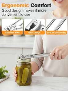 可调节不锈钢开罐器，2026新款多功能不锈钢伸缩开罐器，适合手劲较弱者使用的罐盖开罐器，罐盖夹持器，瓶盖开瓶器，厨房配件，适合老年人，厨房小工具，可调节瓶盖夹持垫和齿轮 - 彩色 - 查看 4