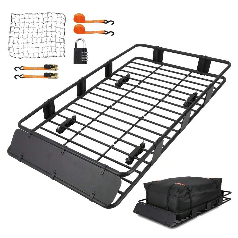 Portaequipajes de techo resistente de 162 x 99 cm con bolsa impermeable para techo de coche, apto para todo tipo de clima, capacidad de 90 kg, cesta portaequipajes para SUV, caravana y furgoneta - Negro - Ver 1