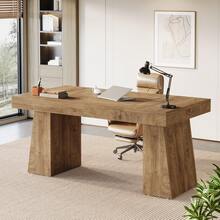 Tribesigns 55-Inch Executive Office Desk, Wooden Computer Desk With Double Pedestal, Modern Simple Writing Studying Table For Home Office - Light Brown - View 1
