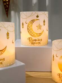 6pcs/12pcs Ramadan White & Gold Lantern Shades, PVC Moon & Star Pattern, Eid Lantern Tabletop Decor, Lantern Shades (Candles & Lights Not Included), Islamic Ramadan Party Table Decor, Ramadan Party Supplies, Ramadan Mubarak Decorations, Ramadan Home Decor, Eid Mubarak Decorations, Eid Al-Adha Gifts - Platinum - View 11