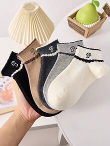 5 pares de calcetines de tobillo para mujer, simples y cómodos, colores aleatorios - Multicolor - Ver 7