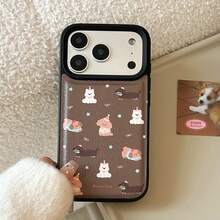 GUCADI 1pc Black & Coffee Color Puppy, Brown Puppy Design Phone Case Compatible With IPhone 15, 16, 13, 14, 11, Leather Texture, Cute, Personalized, Creative, Retro, Geometric, Cartoon, Kawaii, Niche, Ins Style - Coffee Brown - View 11