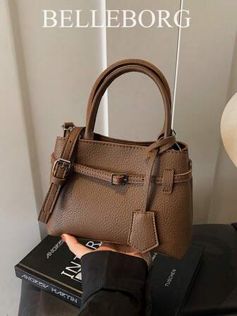 BELLEBORG Bolso de mano cuadrado pequeño de mujer versátil, de lona y cuero, con hebilla, en estilo retro y color contrastante, elegante y casual