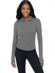 Yogalicious Womens Crosstrain Everyday Half Zip With Thumbholes - 鐵門 - 查看 10