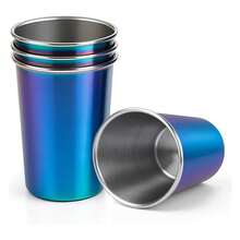 16 Oz Stainless Steel Cups 4 Pack, Stackable Metal Drinking Glasses, Unbreakable & Shatterproof,For Home, Bar, Restaurant, Party, Travel, Camping, Outdoors - 多色401 - 查看 1