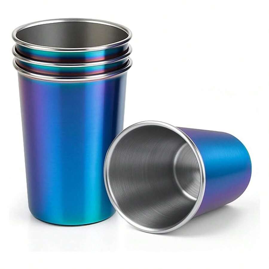 16 Oz Stainless Steel Cups 4 Pack, Stackable Metal Drinking Glasses, Unbreakable & Shatterproof,For Home, Bar, Restaurant, Party, Travel, Camping, Outdoors - 多色401 - 查看 1