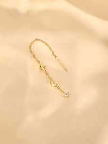 1 đôi bông tai mặt dây chuyền hình ngôi sao và mặt trăng bằng bạc sterling 925 đính đá Cubic Zirconia, trang sức tinh tế dành cho nữ, phù hợp để đeo hàng ngày, dự đám cưới, tiệc tùng, lễ đính hôn, kỷ niệm, ngày Valentine. - Vàng - Xem 9