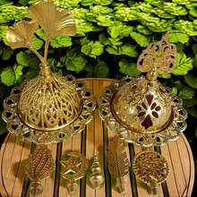 Ngẫu nhiên 3 chiếc Đế đựng hương nhỏ kiểu Ả Rập Trung Đông Golden Hollow/Đế đựng hương thơm bằng kim loại/Đế đựng hương gỗ đàn hương - Nhiều màu - Xem 6