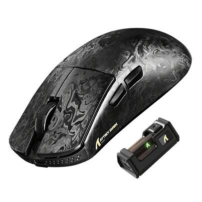  ATTACK SHARK R11 Ultra, Black Feather Wireless Gaming Mouse, Carbon Fiber Material, Ultra-Light (49g), 8000Hz Polling Rate, 42000 DPI, Nordic 52840 Chip, Phase 3950 Sensor, 3 Connection Modes: Bluetooth/2.4GHz/Wired, 200-Hour Battery Life, Optical Micro-Switch, Professional Certification, Compatible With PC/