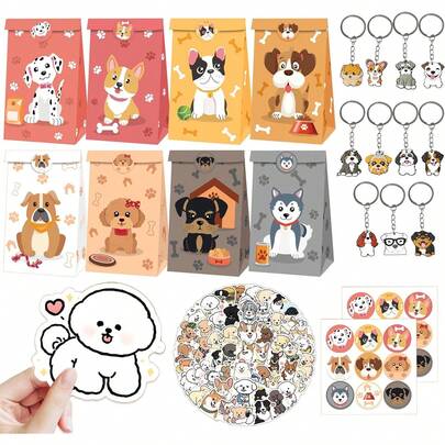 LaVenty 93PCS Dog Party Favors Dog Puppy Party Birthday Supplies Bags Keychain Stickers Pet Theme Decorations Pinata Fillers Treat