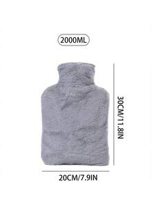 1个2000ML粉色和灰色热水袋，装满水和暖水袋，专为女生设计，用于热敷，暖手，可爱毛绒肚子，防爆，暖脚 - 彩色 - 查看 17