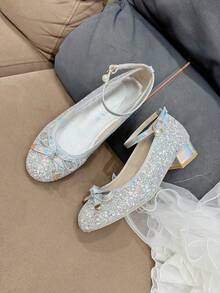 1 Pair Round Toe High Heel Shoes, Suitable For Parties, School, Everyday Wear, All Occasions - Silver - View 12