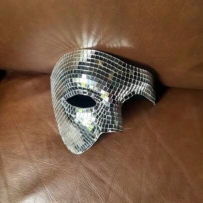 Elegant reflekterande disco halvmask, glänsande mosaikspegelyta - Unisex kostymmask, lämplig för självständighetsfest och heminredning, högkvalitativ ytbehandling, lämplig för fester och moderiktiga utklädnader, modeaccessoar, retro halvmask, festivalmask