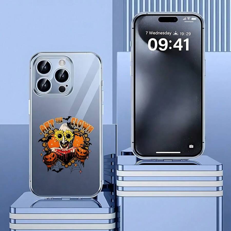 Cubierta de teléfono transparente para combinaciones de moda,Cubierta de teléfono transparente con diseño de payaso aterrador y calabazas para iPhone 14 Pro Max color gris claro con estampado de payaso malvado y texto creepy clown ideal para Halloween y amantes del horror Aplicable a teléfonos Apple y Galaxy. Adecuado para teléfonos Apple y Galaxy. - transparente - Ver 1