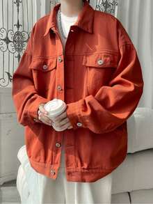 Men Plus Size Denim Jackets - Brown - View 1