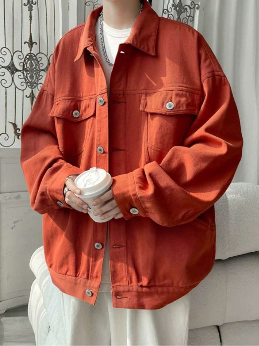 Men Plus Size Denim Jackets - Brown - View 1