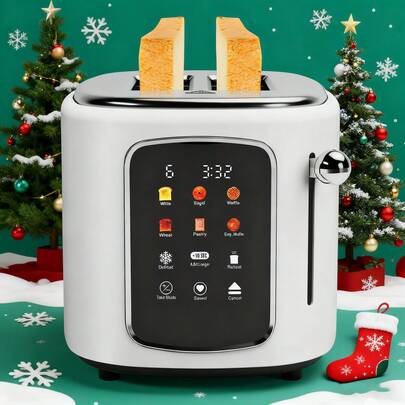 2-Slice Smart Toaster With Digital Display, Multiple Functions (White, Bagel, Waffle, Wheat, Etc.), Defrost/Reheat/Cancel Options, Custom Toast Shade & Saved Settings, Stainless Steel & White Sleek Design