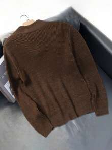 Men's Casual Solid Color Stand Collar Long Sleeve Sweater, Versatile For Autumn/Winter - Brown - View 3