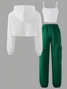 Toddler Girls' Bow Print Long Sleeve Hooded Top & Suspender Pants Set - White - View 2