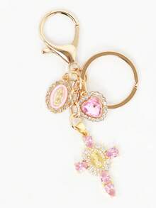 1pc Charm Keychain With Cross,Pearl And Diamonds - Cross Keychain,Bag Charm,Cross Pendant,Decorative Wallet Backpack Accessories, Earphone Bag Accessories, Ring Buckle Decorative Keychain For Luggage And Cars - Single Piece Accessory With Pearl And Diamonds And Romantic Elements