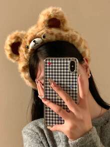 1 Stück süßer Leopard Muster Bären Ohr Plüsch Haarreif, breiter Rand Alltagstragen Haarreif, Herbst/Winter, Haarband, Haraccessoires